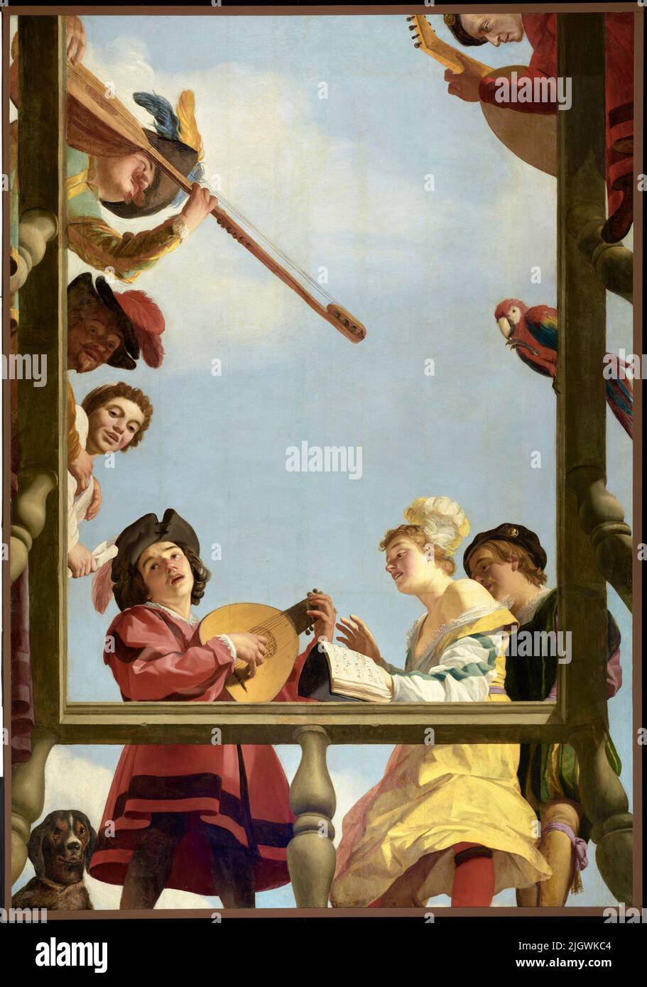 Musikalische Gruppe auf einem Balkon. Gerard van Honthorst. 1622. Stockfoto