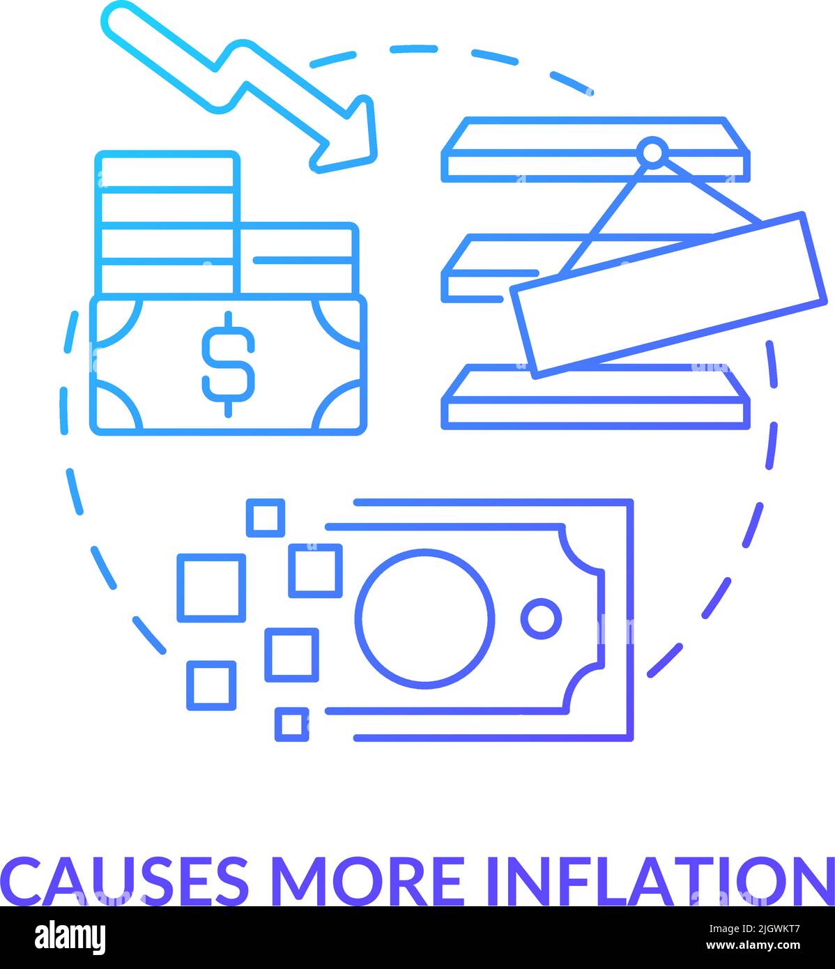 Verursacht ein Symbol für ein blaues Gradientenkonzept mit mehr Inflation Stock Vektor