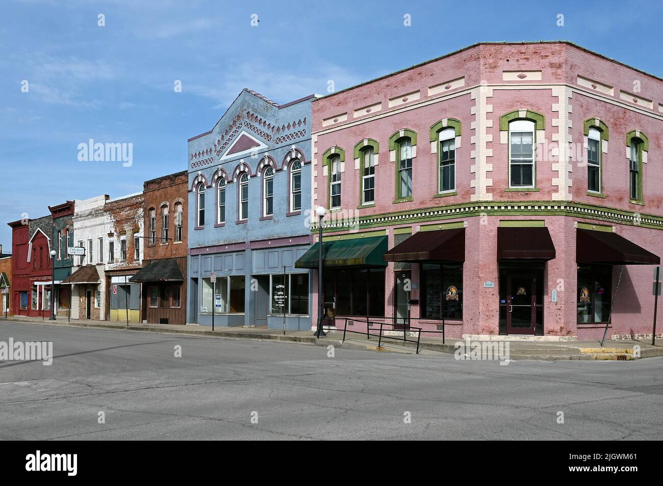 Häuserzeile im historischen Zentrum von Lincoln, Illinois, USA Stockfoto