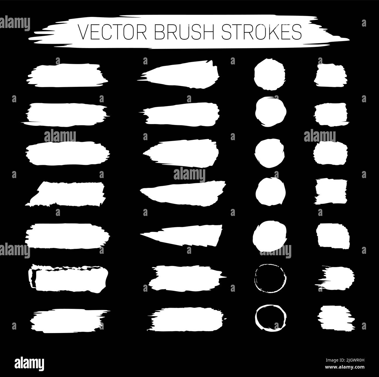 Sammlung von abstrakten weißen Vektor-Pinselstrichen auf schwarzem Hintergrund Stock Vektor