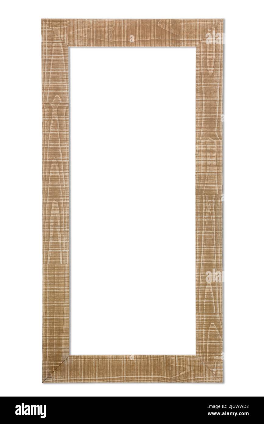 Ein isolierter, graubrauner Bilderrahmen aus Holz mit isolierter Mitte - Stockfoto Stockfoto