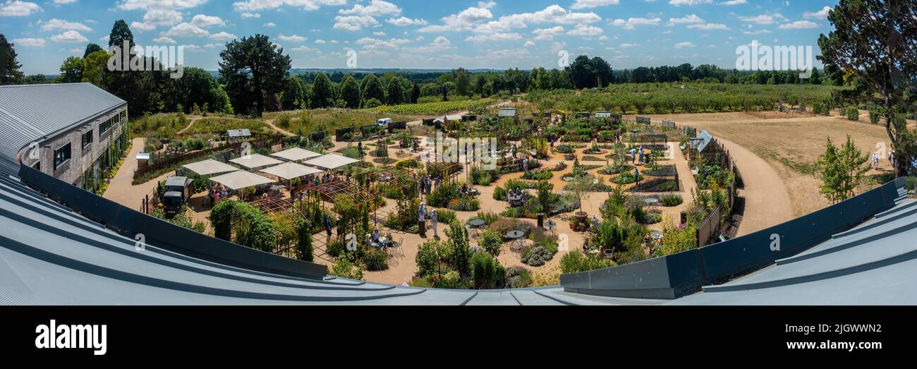 RHS Hilltop, das Zuhause der Gartenwissenschaften, RHS, Wisley, England World Food Garden, Aussicht, vom Balkon Stockfoto