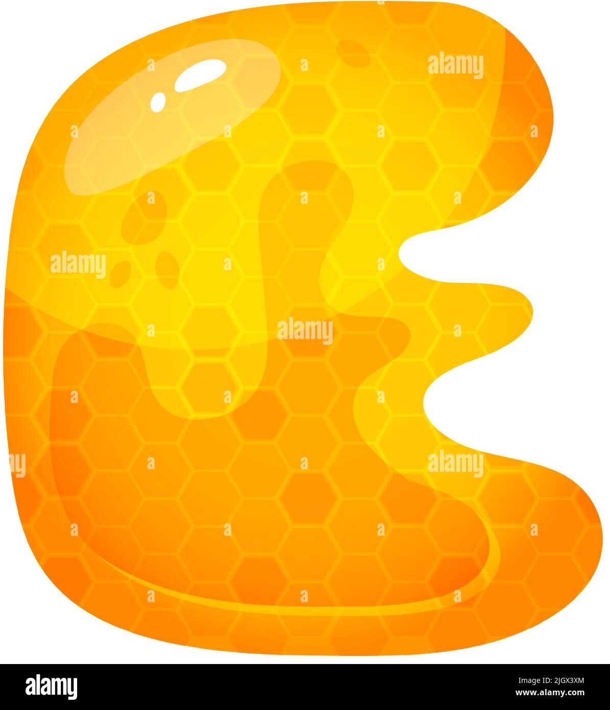 Honigsüße Schrift. Flüssiger Honig Cartoon Alphabet, Gelbe Wabenvektor Schriftart. Einzelner Buchstabe. Stock Vektor