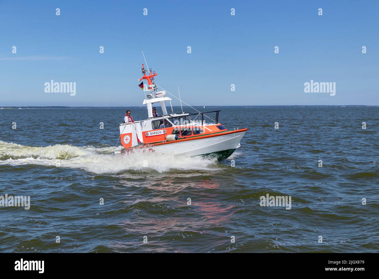 Rettungsboot, Wustrow, Saaler Bodden, Mecklenburg-Vorpommern, Deutschland Stockfoto