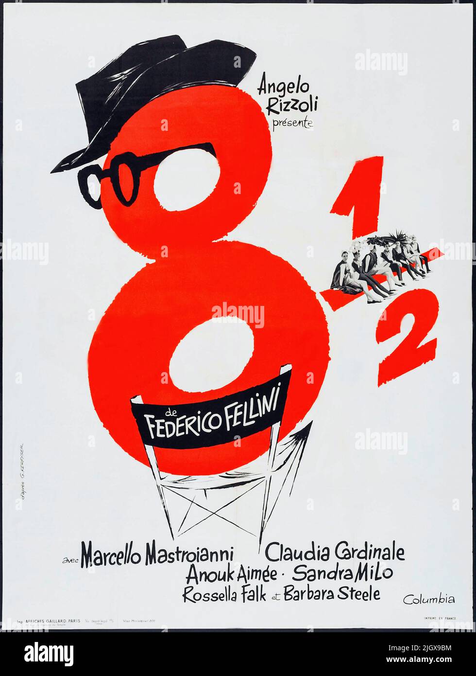 8½ Film Poster 1963 , surrealistischer Comedy-Drama-Film von Federico Fellini.Filmtitel - Otto e mezzo (achteinhalb) Stockfoto