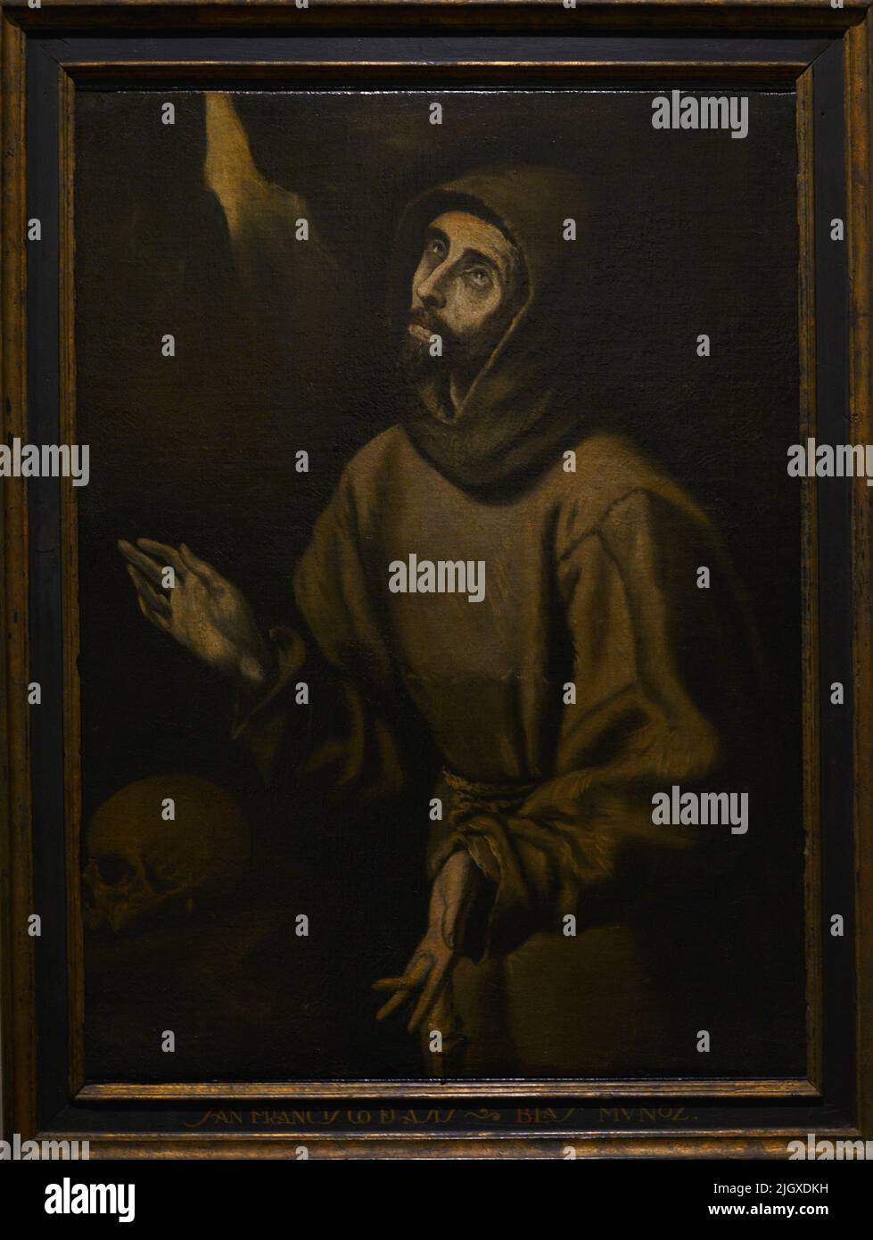 Franz von Assisi (1181-1226). Gründer des Franziskanerordens. Die Ekstase des hl. Franz von Assisi, ca. 1685, von Blas Muñoz (1626-1700). Öl auf Leinwand. El Greco Museum. Toledo, Spanien. Stockfoto