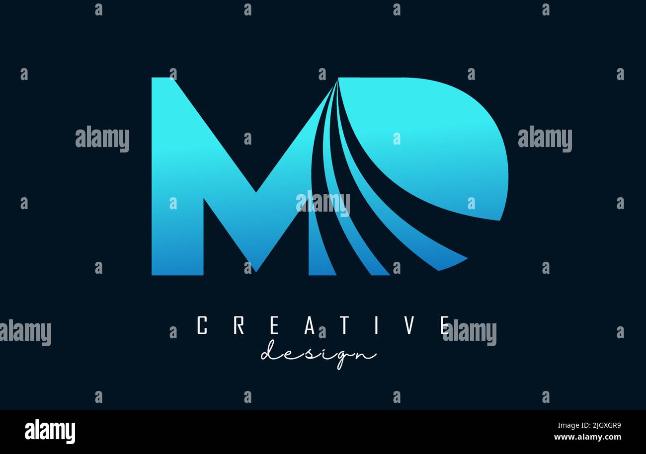 Kreatives, blaues MD m d-Logo mit führenden Linien und Straßenkonzept. Buchstaben mit geometrischem Design. Vektor-Illustration mit Brief und Kreati Stock Vektor