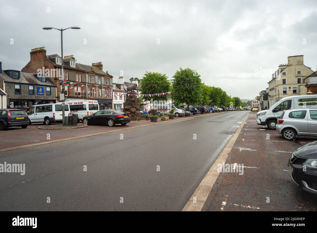 High Street, Moffat, Schottland, Großbritannien Stockfoto