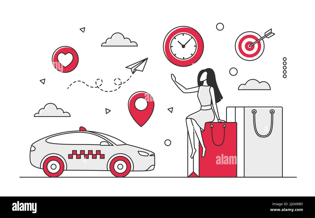 Städtische Lieferaufträge Service Transport. Digital Shopping und Auto Versand Vektor monokolor Illustration Stock Vektor