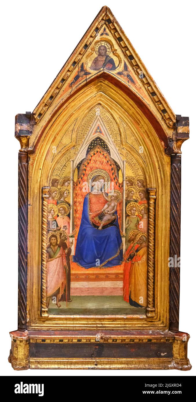Jungfrau und Kind mit Heiligen von der italienischen Renaissance-Künstler, Bernardo Daddi (c. 1280 – 1348), Eiertemperatur und Blattgold auf Holz, 1338 Stockfoto