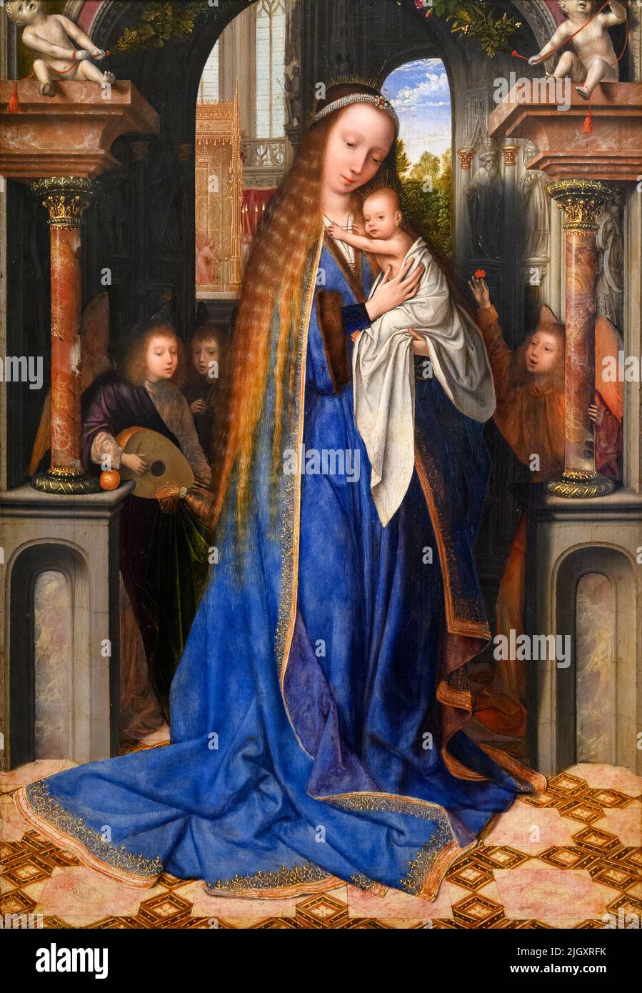 Die Jungfrau und das Kind mit den Engeln von Quinten Massys (ca. 1465/6-1530), Öl auf Holz, c.. 1500-09 Stockfoto