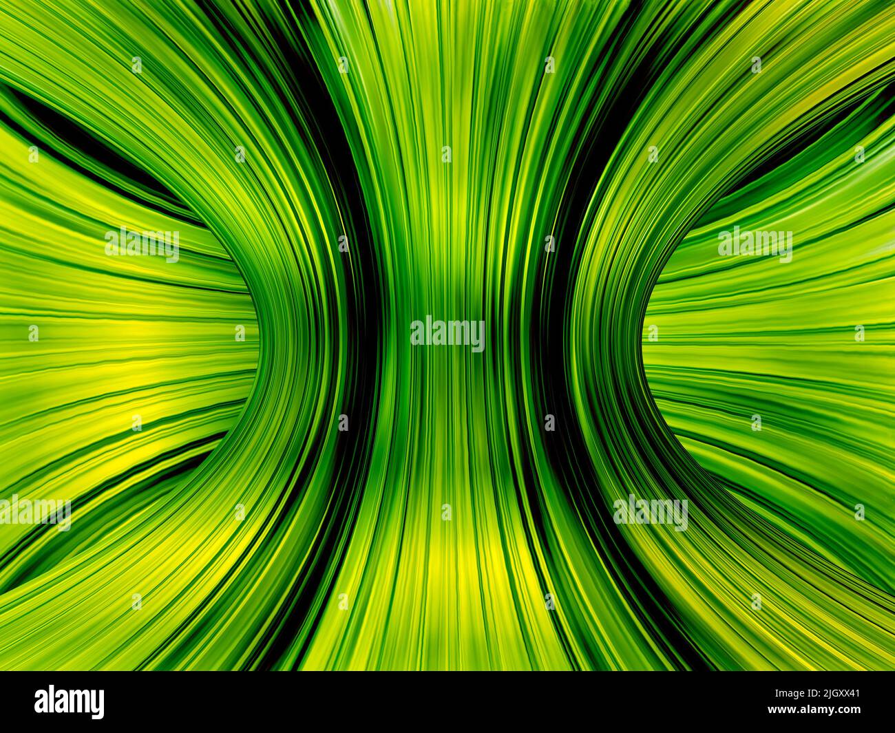 Abstrakter Hintergrund mit unendlichen Lichtspuren von grüner Farbe. Stockfoto
