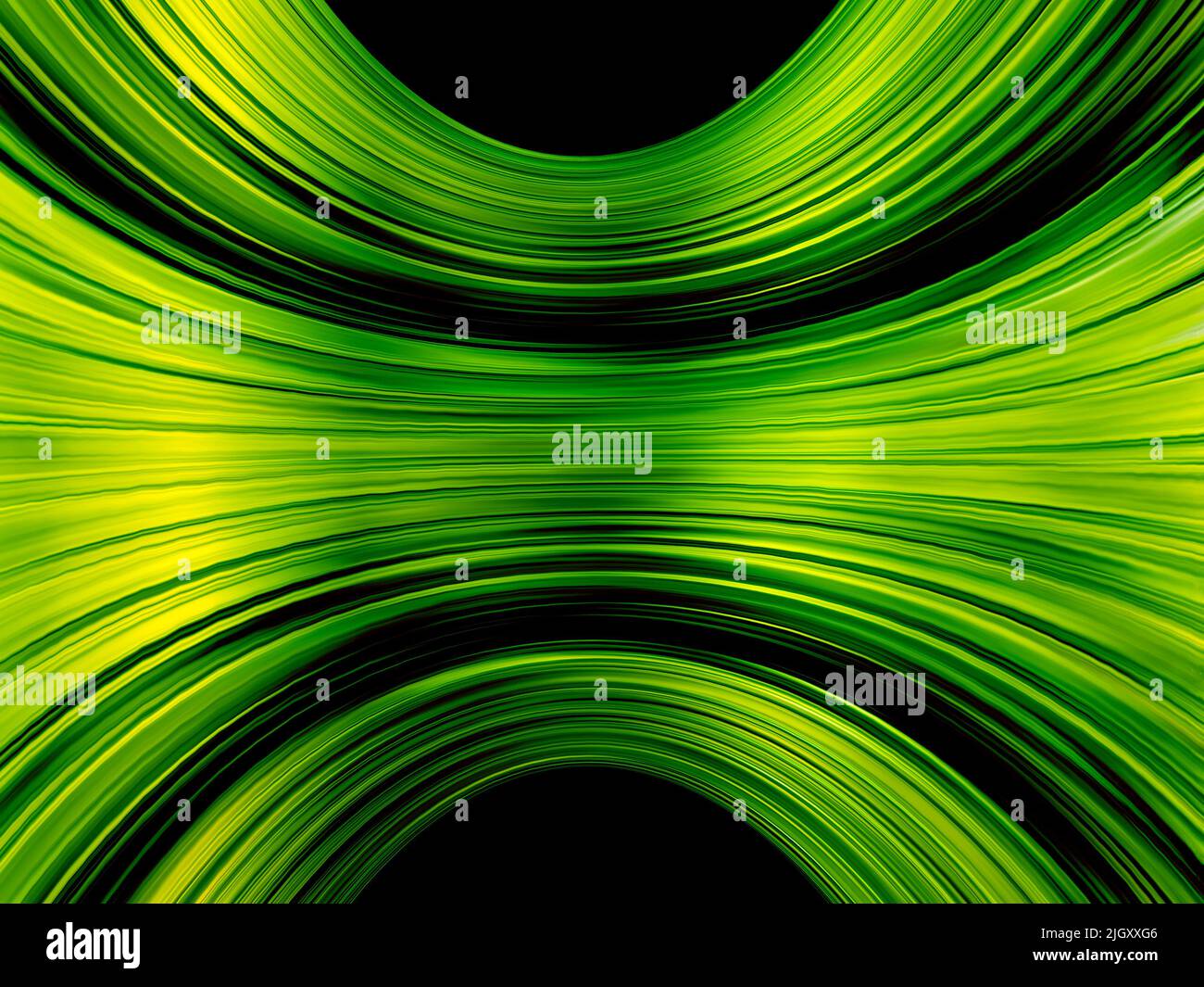 Abstrakter Hintergrund mit unendlichen Lichtspuren von grüner Farbe. Stockfoto