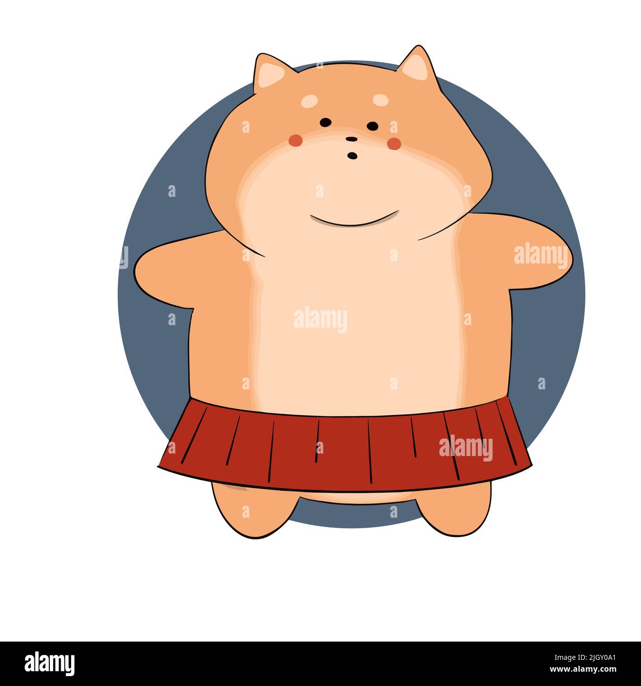 Ein fetter Katzenmädchen in einem Kleid steht mit ausgestreckten Armen in Erwartung von Umarmungen Stock Vektor