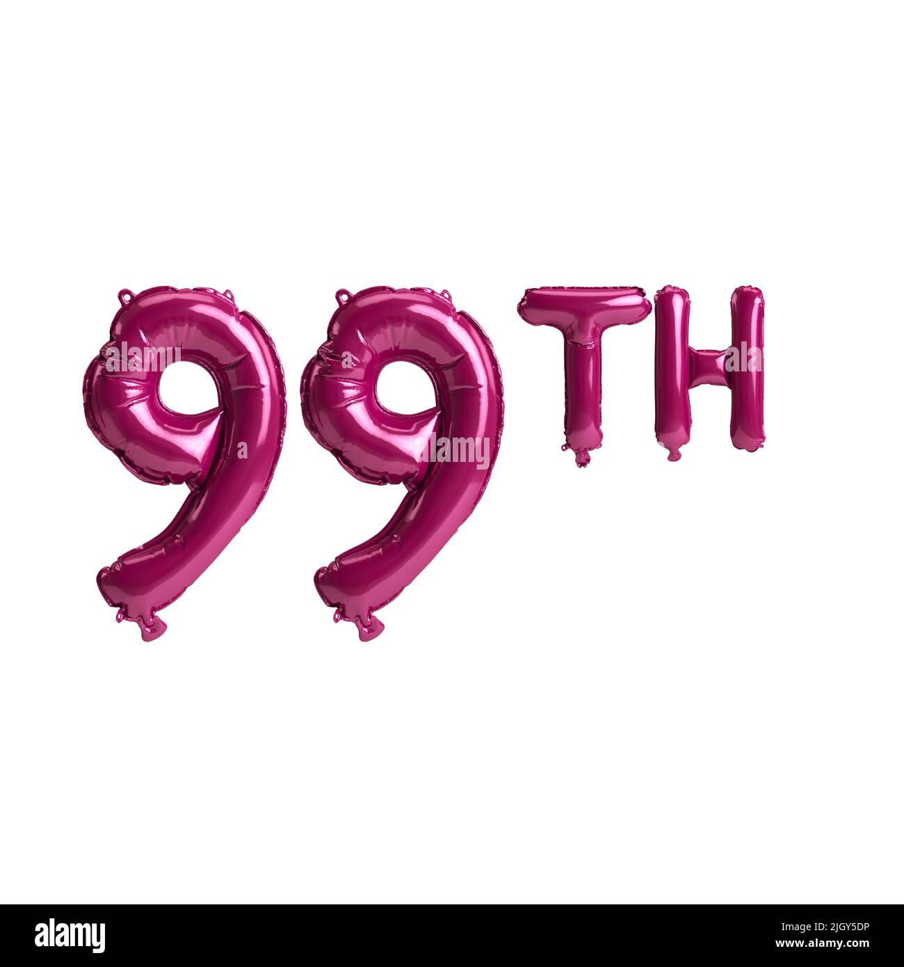 3D Abbildung von 99. dunkelrosa Ballons isoliert auf dem Hintergrund Stockfoto
