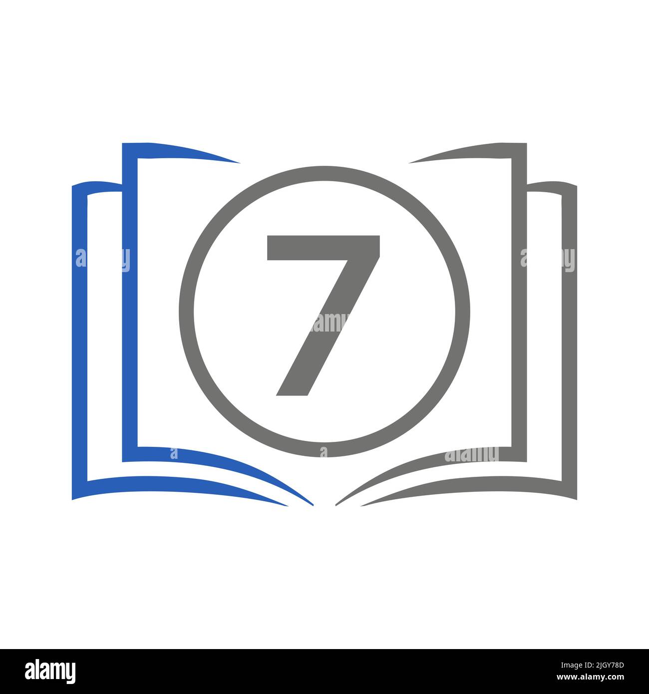 Bildungslogo Auf Der Vorlage „Letter 7“. Open Book Logo Auf 7 Letter, Erste Vorlage Für Bildungszeichen-Konzept Stock Vektor