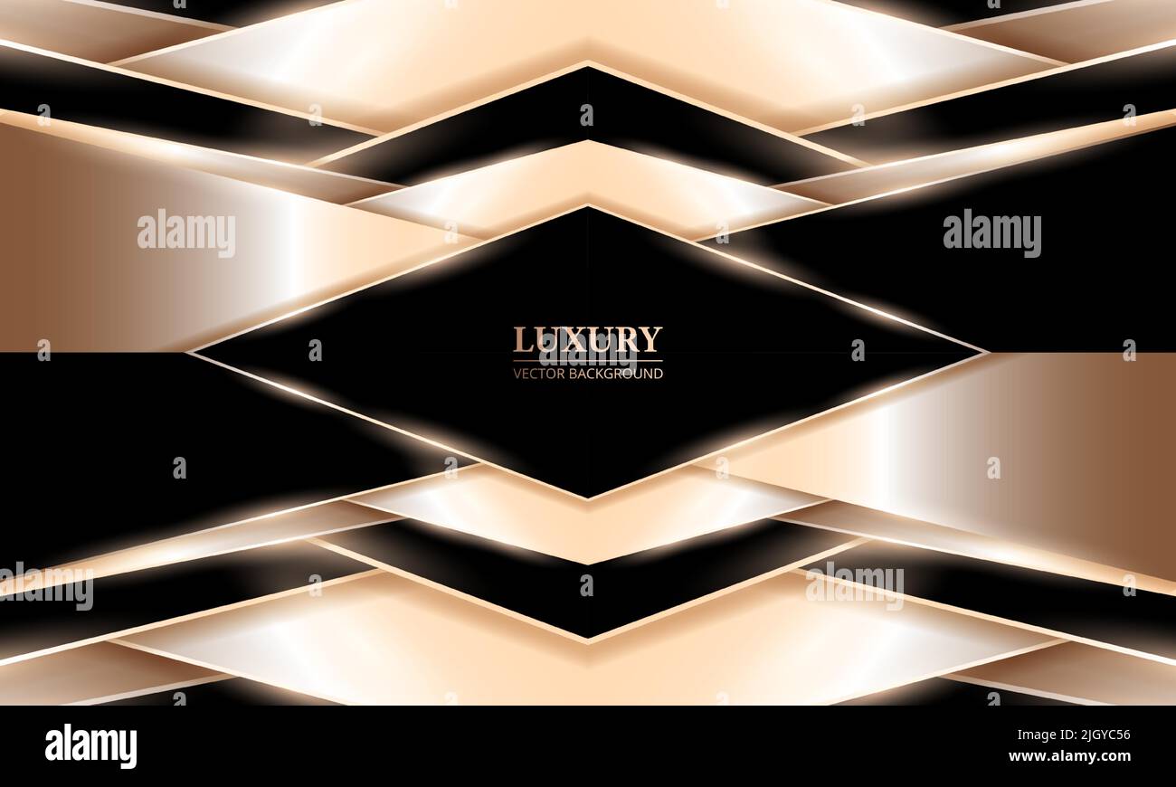 Rose Gold und schwarz Luxus abstrakten Hintergrund mit eleganten Rhombus Form Rahmen und Lichteffekte. Vektorgrafik Stock Vektor