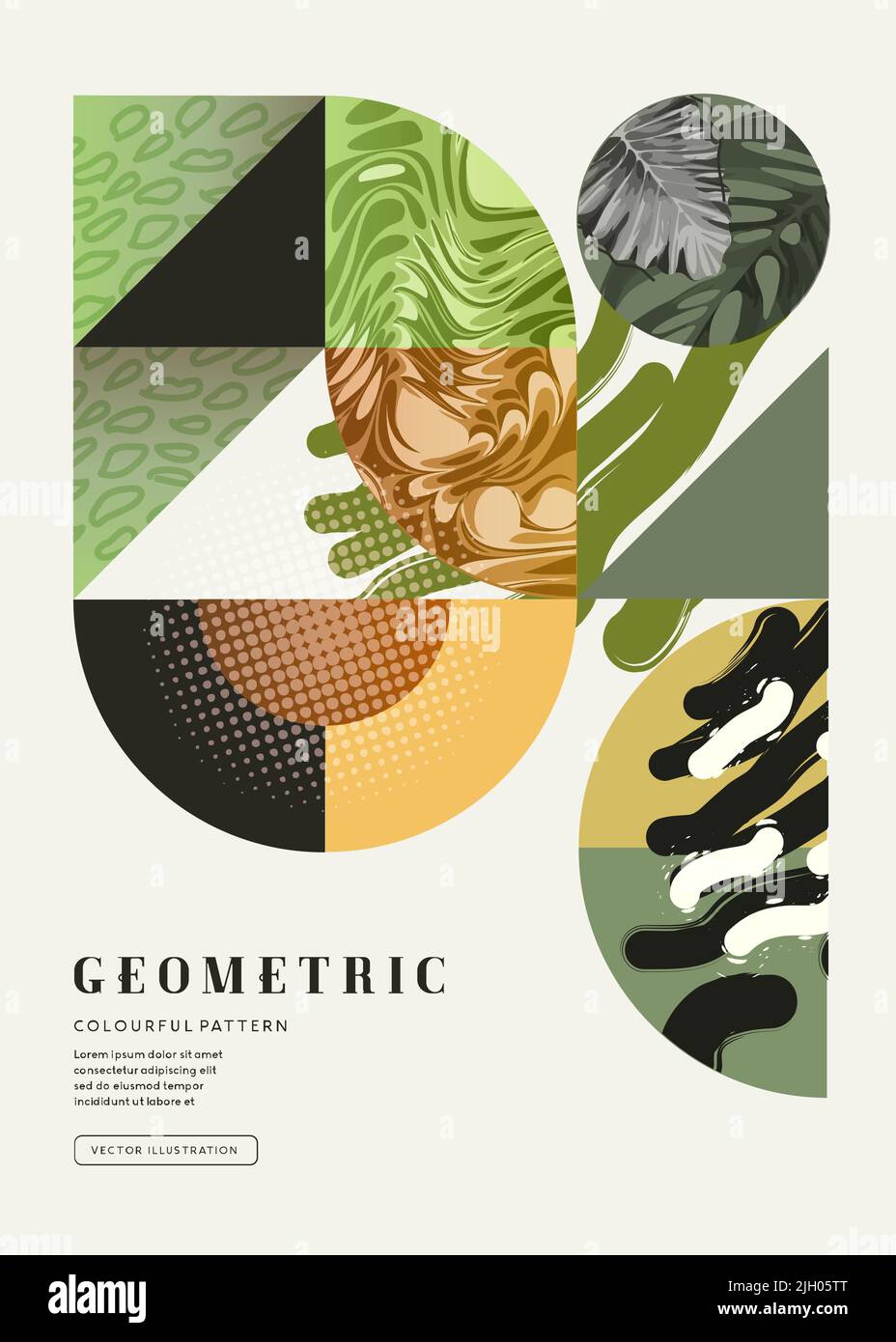 Geometrischer Designhintergrund mit Texturen und Mustern. Vektorgrafik. Stock Vektor