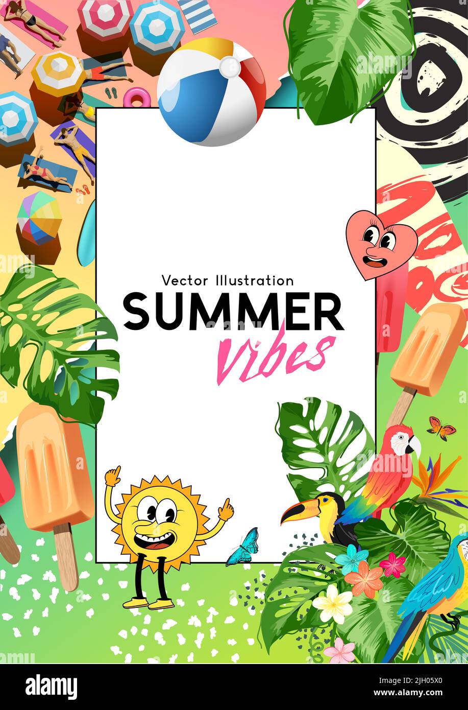 Heiße tropische Sommer Hintergrund Collage Mash up! Vektorgrafik Stock Vektor