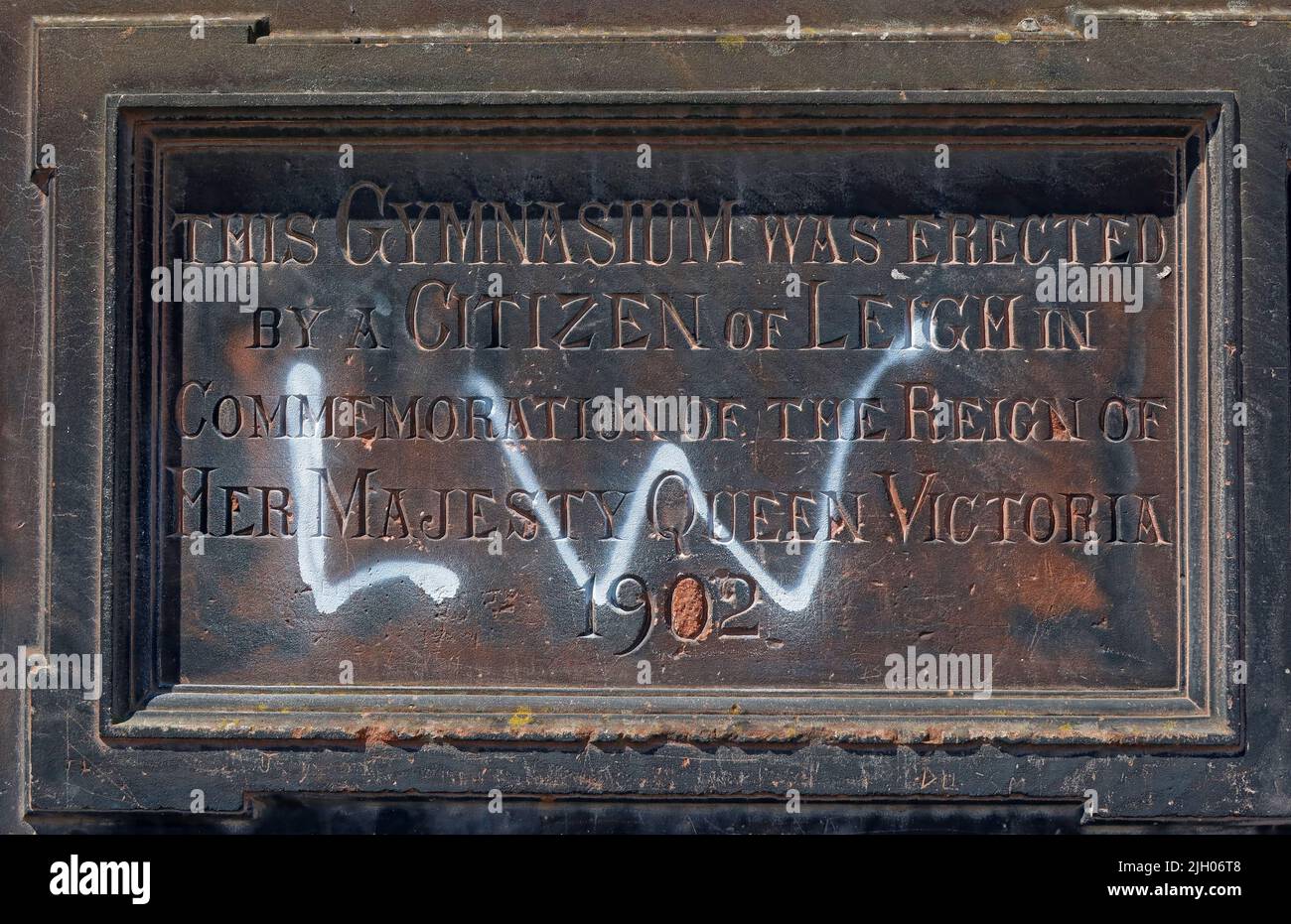 Ehemalige Freie Bibliothek und Municipal College Gymnasium Stone - 101 Railway Rd, Leigh WN7 4AD Stockfoto