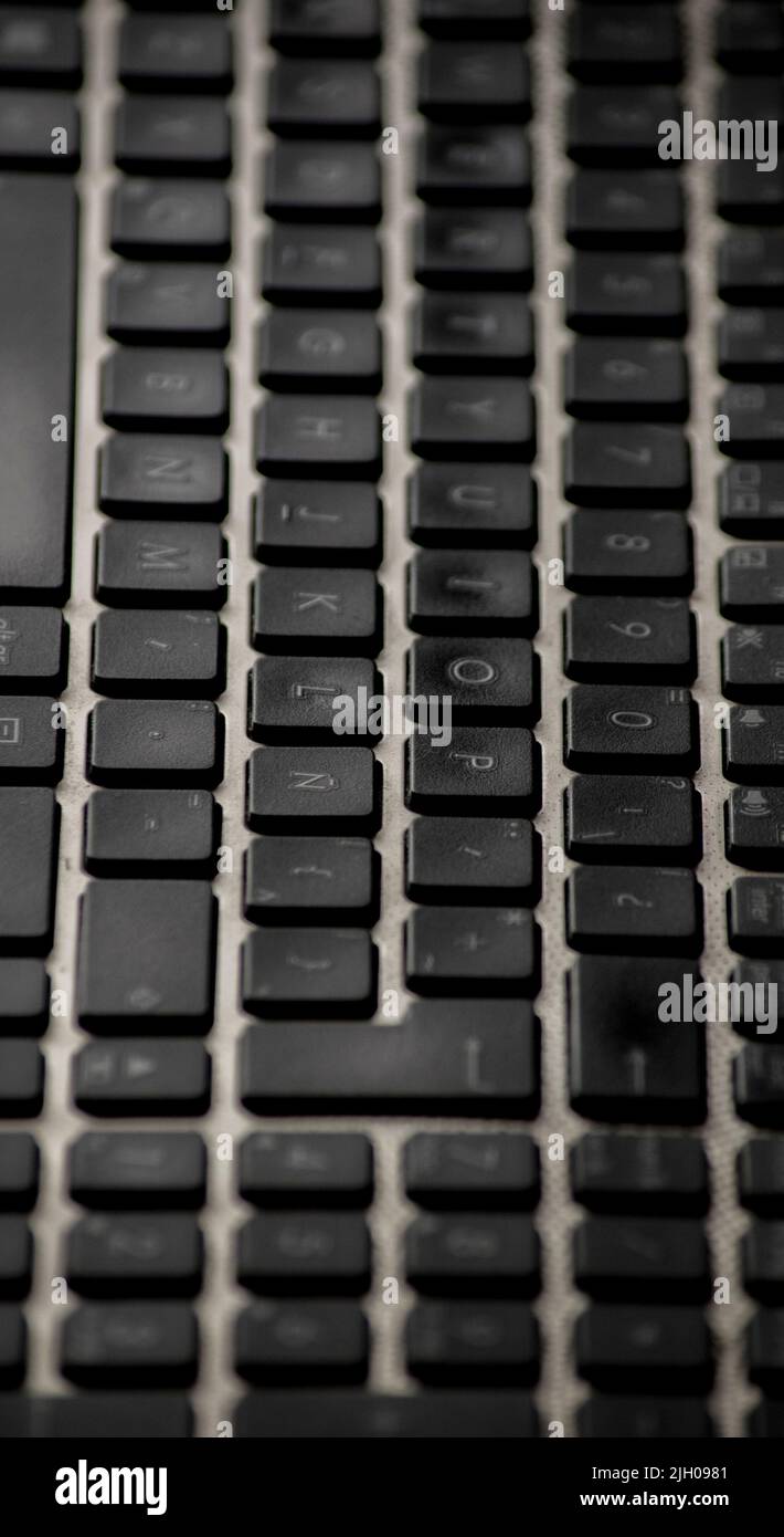 Großaufnahme von Buchstaben auf einer Tastatur Stockfoto