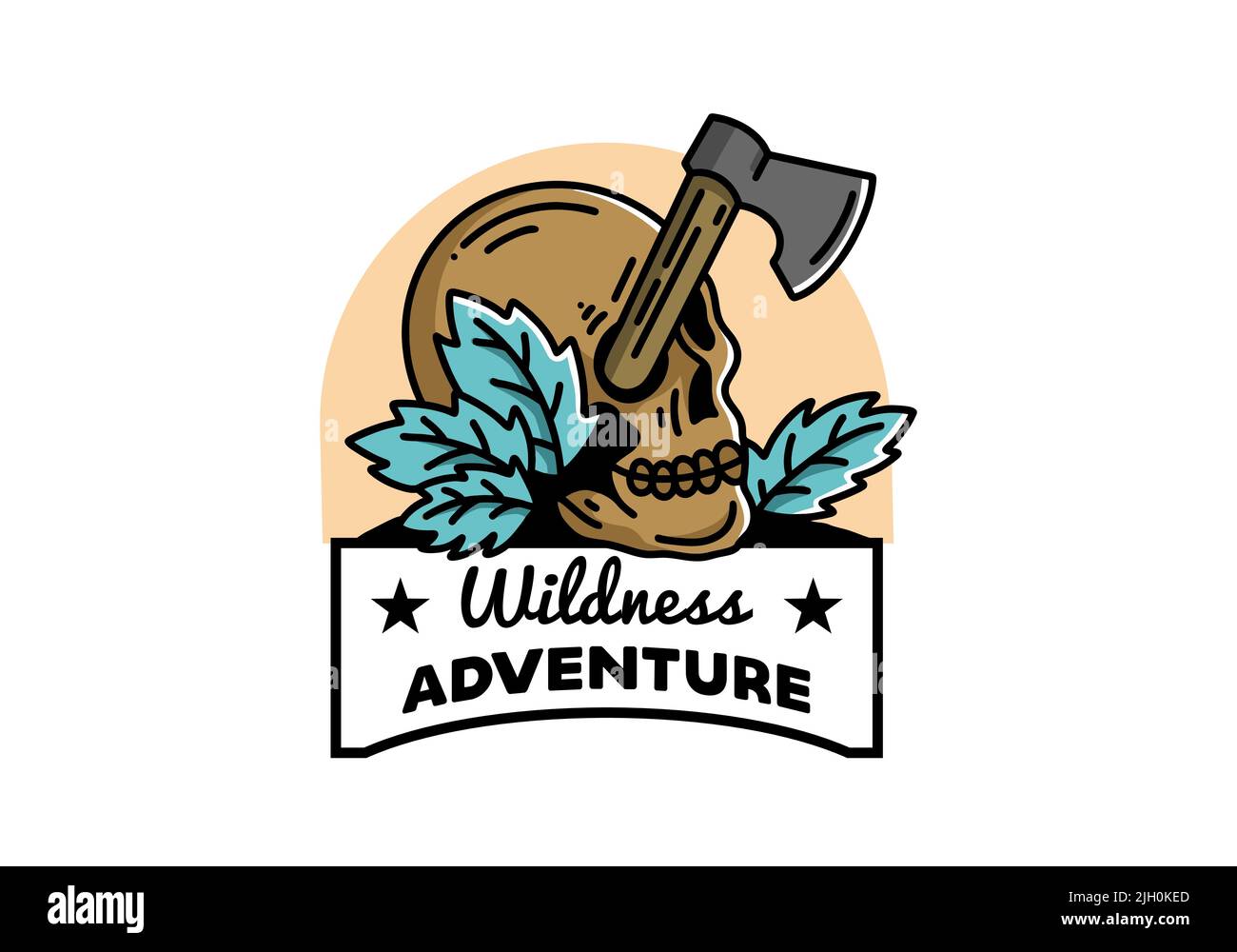 Illustration Design einer Axt, die im Schädel steckt Stock Vektor