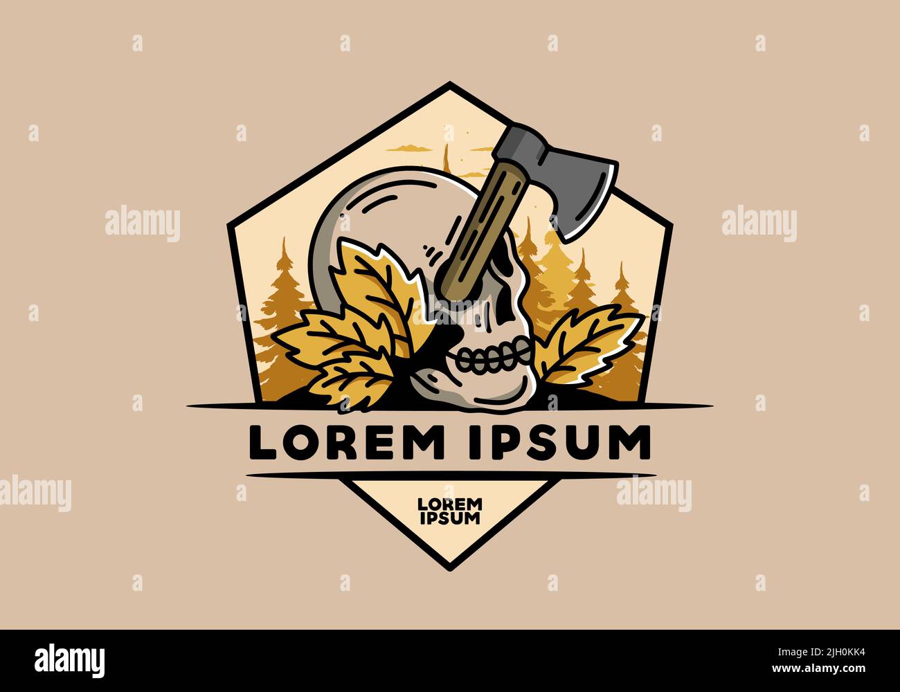 Illustration Design einer Axt, die im Schädel steckt Stock Vektor