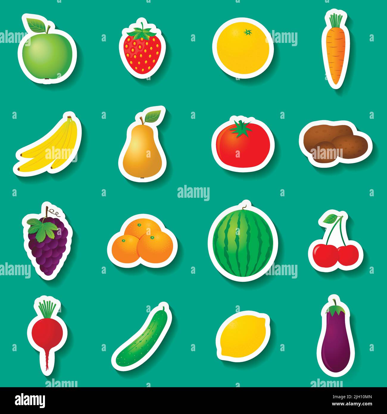 Set mit Aufklebern für Obst und Gemüse Stock Vektor
