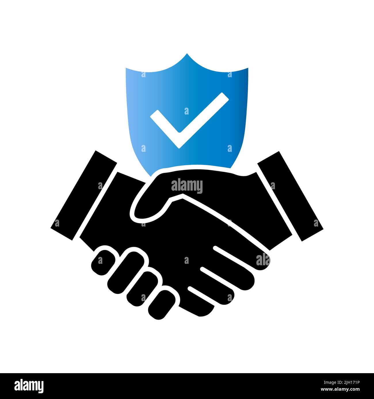 Symbol „Schutz“. Handshake-Symbol mit Schild, Stock Vektor