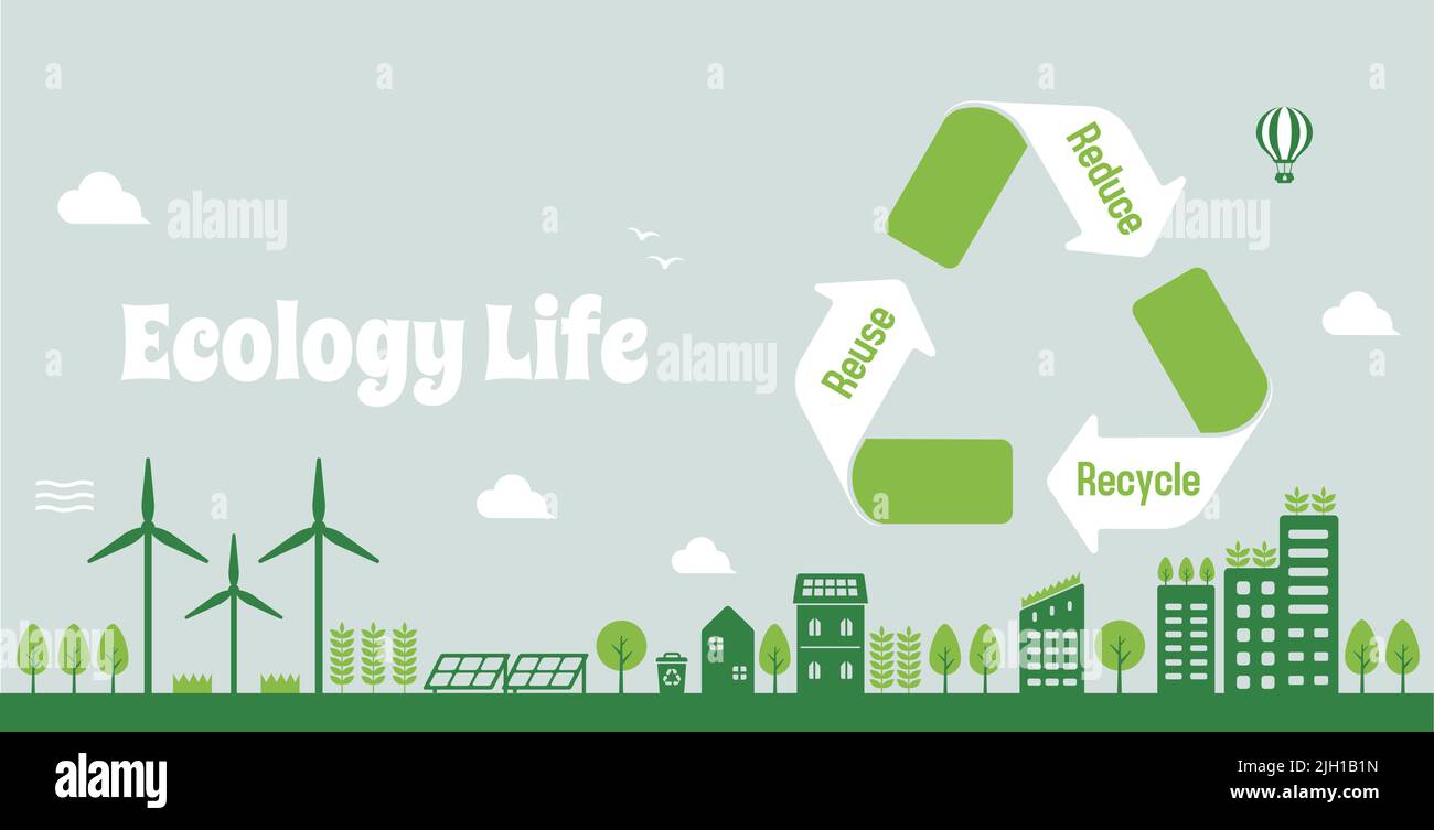 Smart Ökologie Stadt, Ökologie Leben Vektor-Banner Illustration Stock Vektor