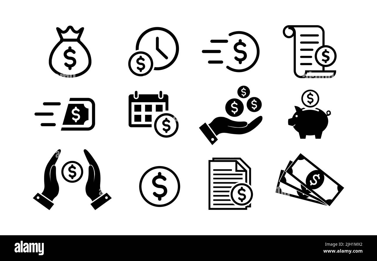 Das Geld-Symbol ist flach. Münzen und Dollar. Stock Vektor