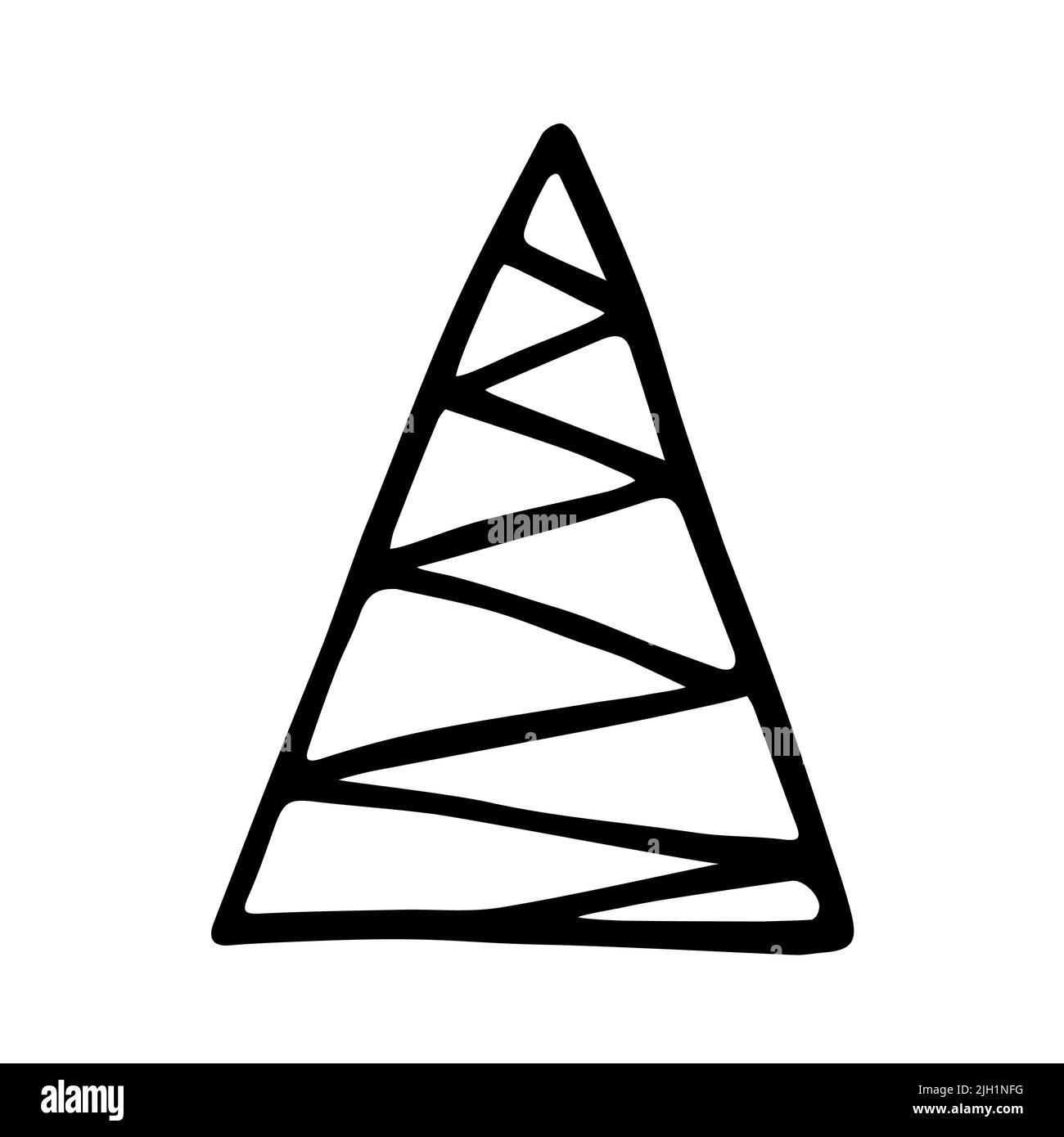 Vektor Zickzack Doodle Frohe Weihnachtsbaum. Handgezeichnete Tanne isoliert auf weißem Hintergrund. Skizzieren Sie den skandinavischen Nadelbaum. Frohes neues Jahr - urlaub Stock Vektor