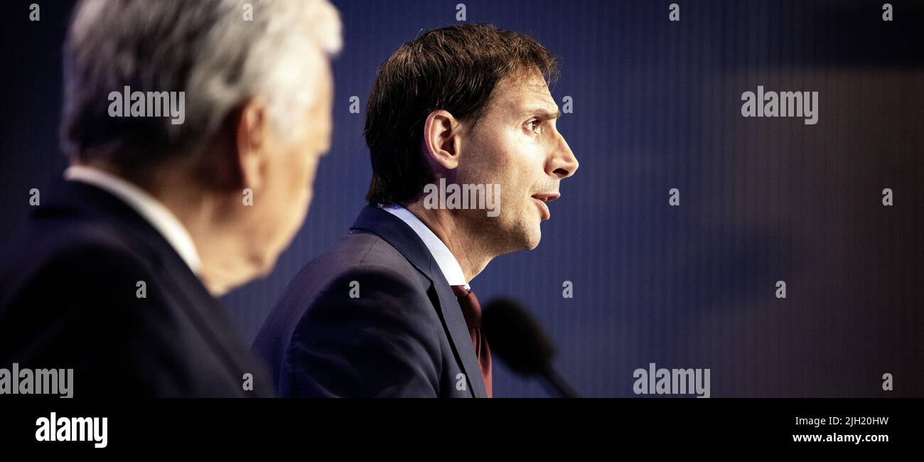 2022-07-14 14:19:34 DEN HAAG - Außenminister Wopke Hoekstra spricht während seiner Anwesenheit auf der Pressekonferenz der Ukraine Accountability Conference. ANP RAMON VAN FLYMEN niederlande Out - belgien Out Stockfoto