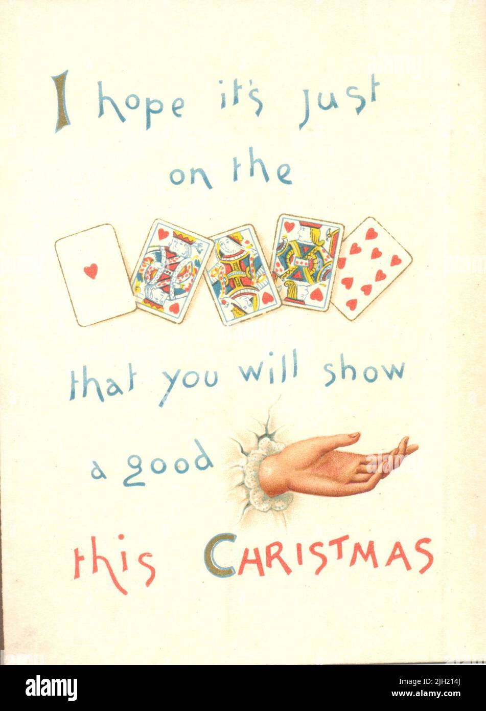 Chromolithographierte Grußkarte mit Spielkarten um 1898 ( Kartenkarte 2JH2150) Stockfoto