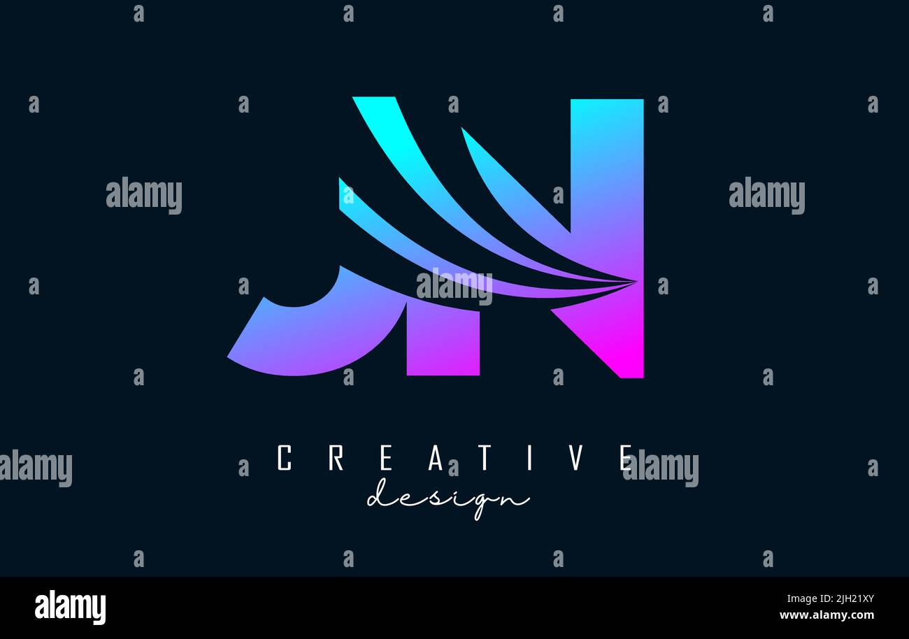 Kreatives, farbenfrohes JN J n-Logo mit Linien und Straßenkonzept. Buchstaben mit geometrischem Design. Vektorgrafik mit Brief und cr Stock Vektor