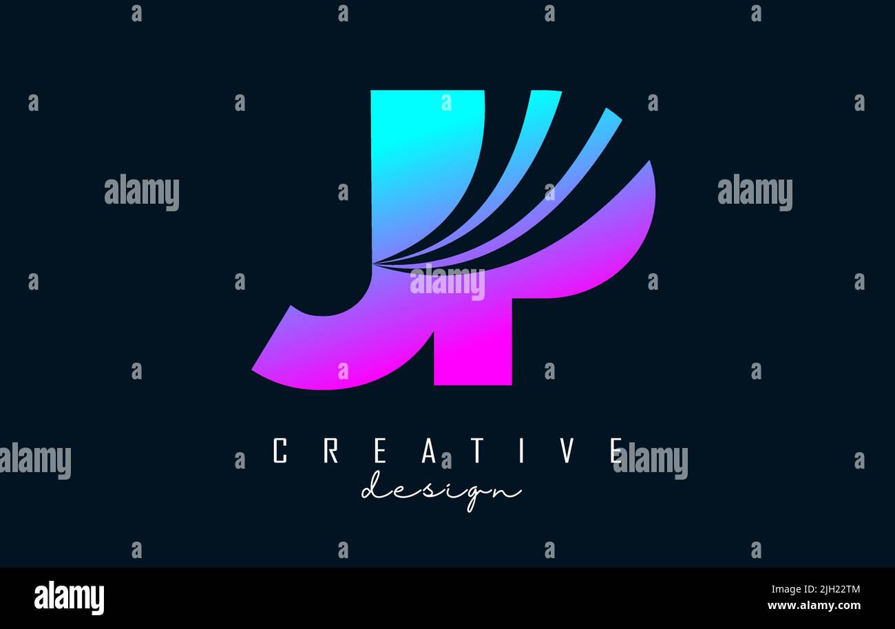 Kreatives, farbenfrohes JP J P-Logo mit Linien und Straßenkonzept. Buchstaben mit geometrischem Design. Vektorgrafik mit Brief und cr Stock Vektor