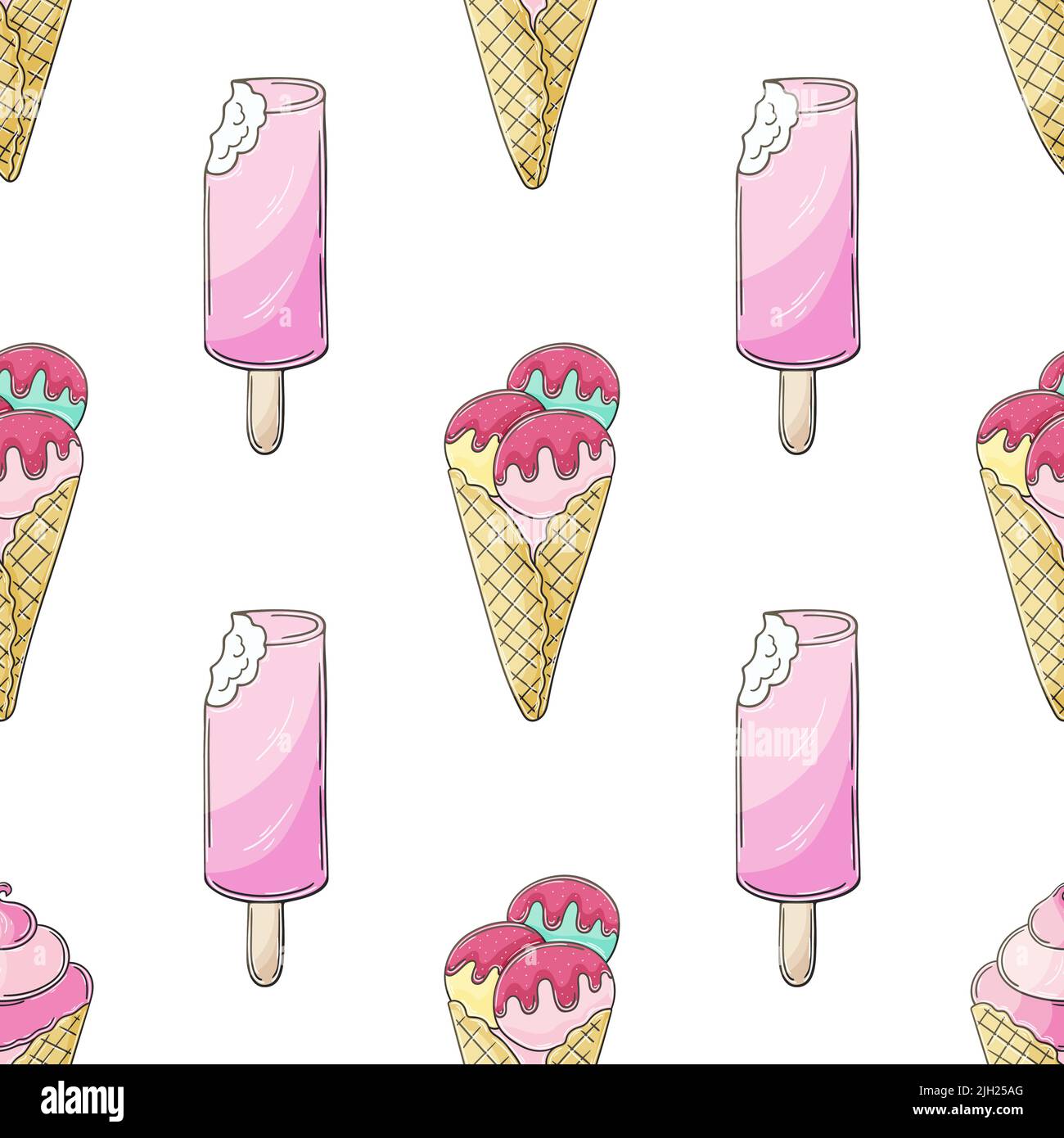 Niedliches Eiscreme-Nahtloses Muster. Sommerferien mit Eis, Eis und Eis Stock Vektor
