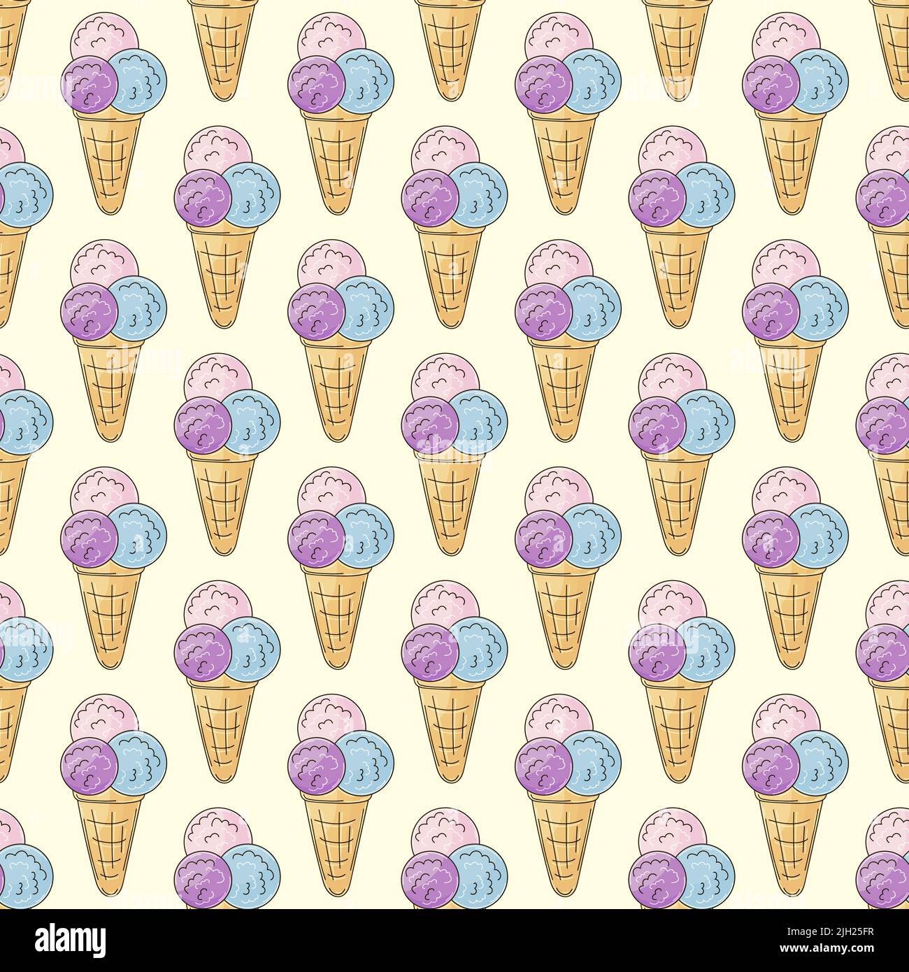 Bunte Eisbällchen. Eiscreme mit nahtlosem Muster. Niedliches Sommermuster. Druck für Stoffdesign, Textil, Stoff Stock Vektor
