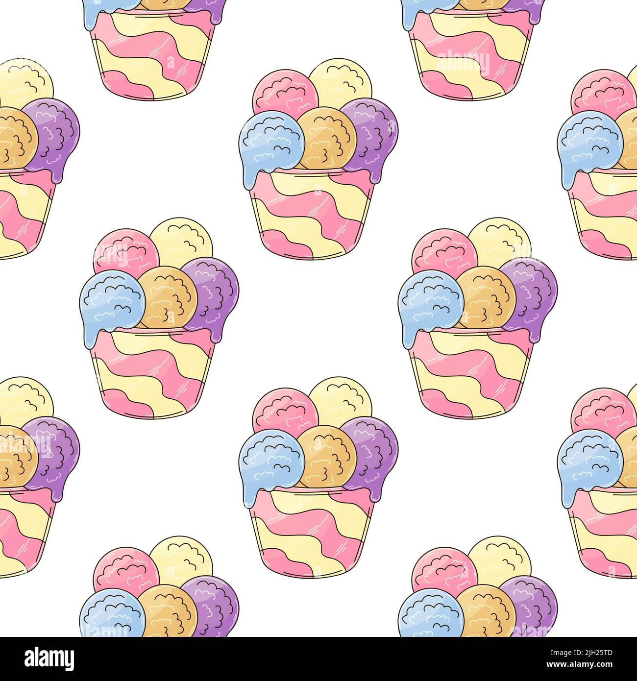 Eiscreme mit nahtlosem Muster. Bunte Eisbällchen. Niedliches Sommermuster. Drucken für Stoffdesign Stock Vektor