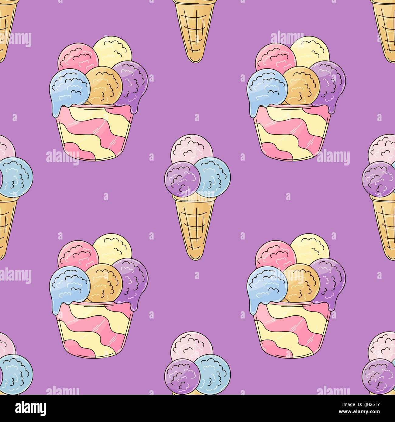 Eiscreme mit nahtlosem Muster. Bunte Eisbällchen. Niedliches Sommermuster. Druck für Stoffdesign, Textil, Stoff Stock Vektor