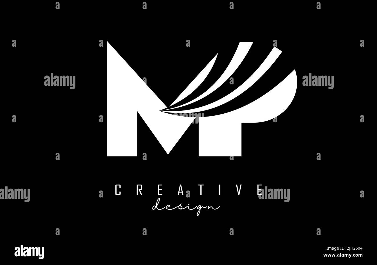 Kreatives, weißes MP m p-Logo mit führenden Linien und Straßenkonzept. Buchstaben mit geometrischem Design. Vektorgrafik mit Buchstabe und Kreat Stock Vektor
