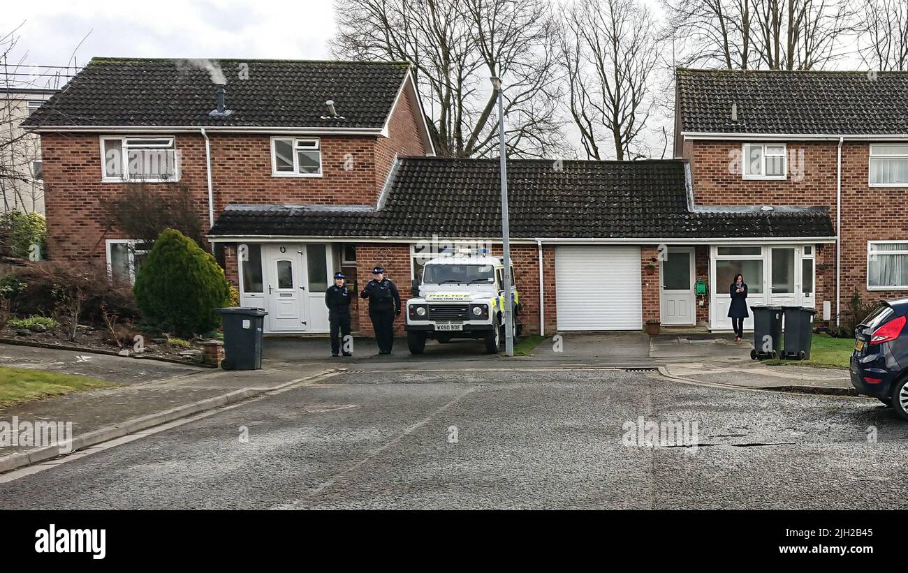 Das Haus von Sergei Skripal, Christie Miller Road, Salisbury. Szene des Anschlags des Nervensystems Novichock im März 2018. Stockfoto Das Haus von Sergei Skripal, Christie Miller Road, Salisbury. Szene des Anschlags des Nervensystems Novichock im März 2018. Stockfoto