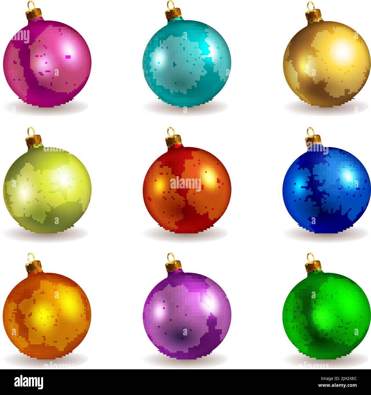 Set von bunten weihnachtskugeln, isoliert auf weiß Stock Vektor