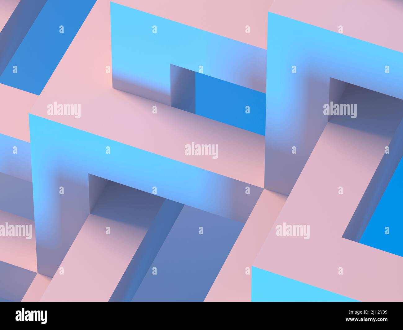 Abstrakter minimaler Architekturhintergrund mit blau-pinker Beleuchtung, 3D Rendering-Illustration Stockfoto