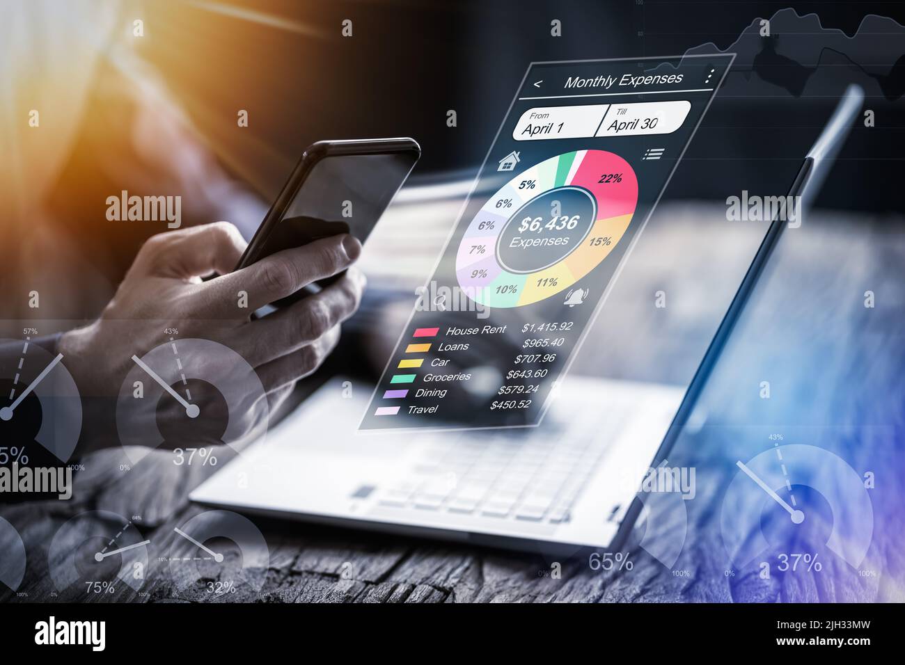 Budgetplanung Fintech App Money Tracker Am Telefon Stockfoto