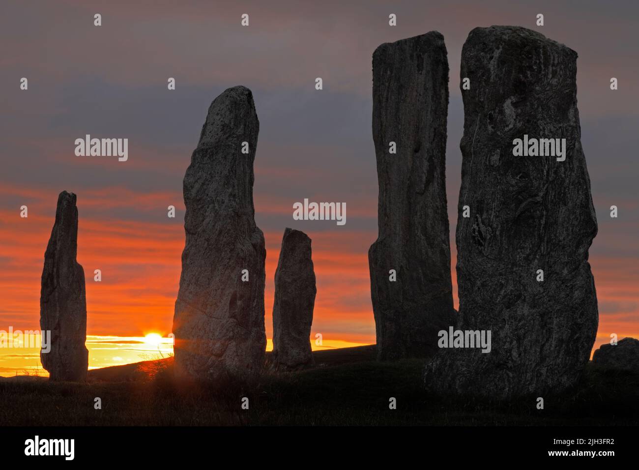 Callanish Stones in der Nähe des Dorfes Callanish, Callanish, Clachan Chalanais oder Tursachan Chalanais (Gälisch), Isle of Lewis Stockfoto