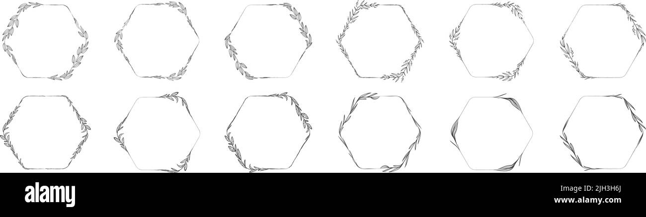 Kollektion von sechseckigen Blatt Kranz Element dekoratives Design für Einladungskarte Vorlage Stock Vektor