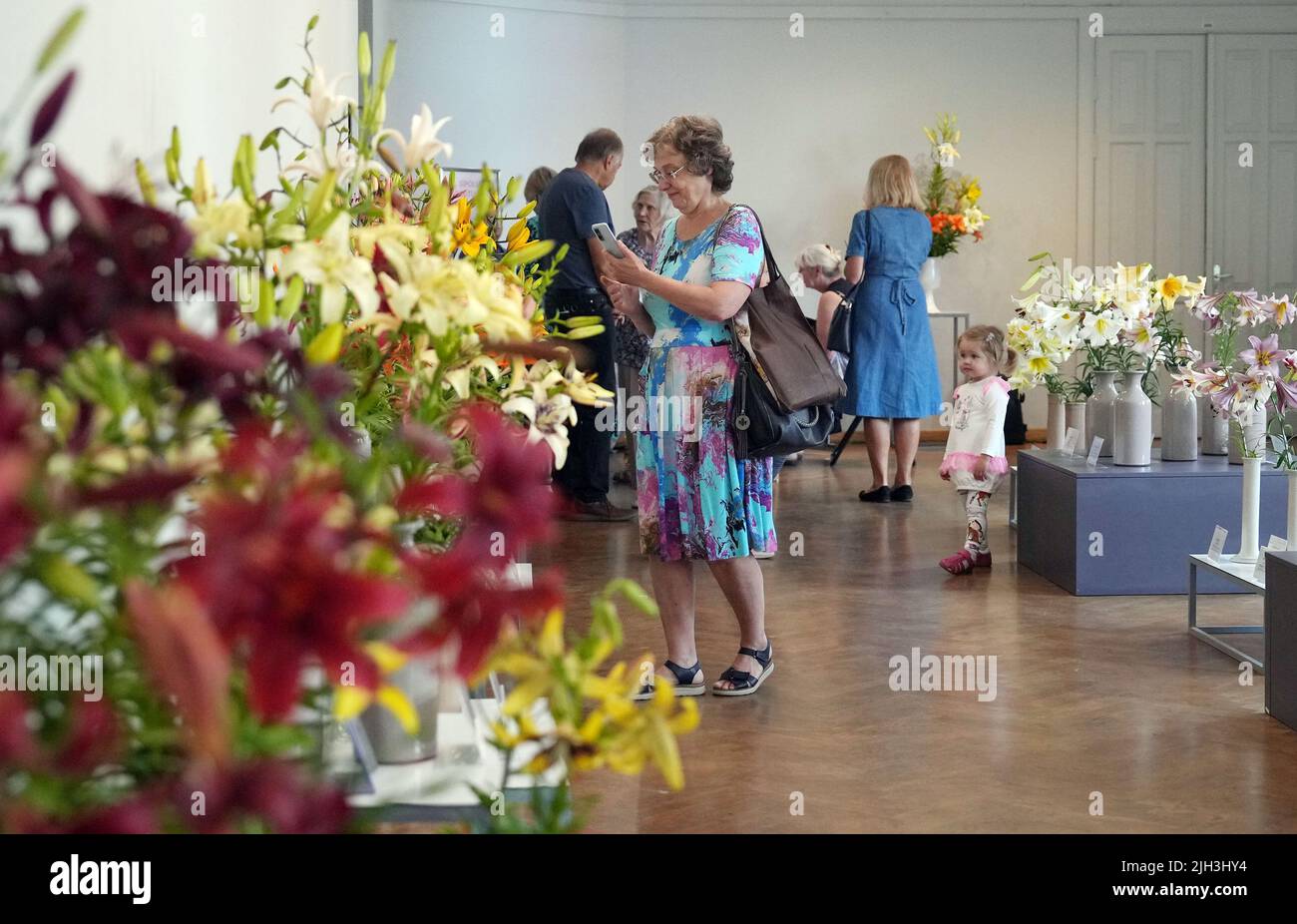 Riga, Lettland. 14.. Juli 2022. Am 14. Juli 2022 besuchen die Menschen die Lilies 2022-Ausstellung in Riga, Lettland. Quelle: Edijs Palens/Xinhua/Alamy Live News Stockfoto