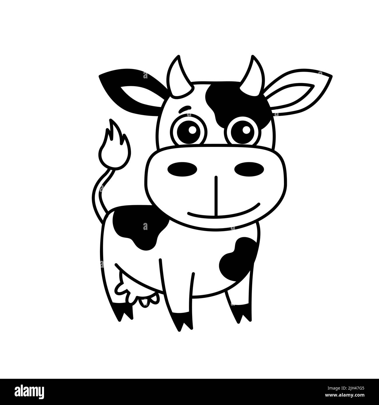 Lustige Tiere auf dem Bauernhof. Färbung Kuh in einem Cartoon-Stil Stock Vektor