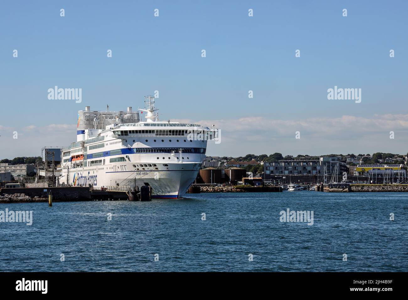 Brittany Ferries Schiff, Pont Aven liegt in Millbay Docks, Plymouth. Zu den regelmäßigen Verbindungen gehören Plymouth nach Santander und Plymouth nach Roscoff. IT al Stockfoto